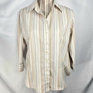 Hannah Stretch NWOT Multi Striped V Neck Button Down 3/4 Sleeve Top XLarge